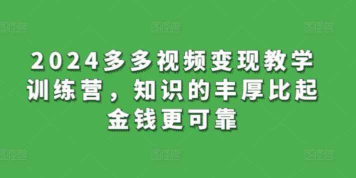2024多多视频变现教学训练营，知识的丰厚比起金钱更可靠-泰戈创艺资源库