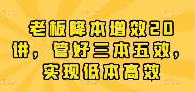 老板降本增效20讲，管好三本五效，实现低本高效-泰戈创艺资源库