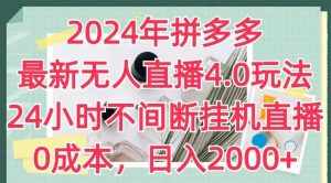 2024年拼多多最新无人直播4.0玩法,24小时不间断挂机直播,0成本,日入2k【揭秘】-泰戈创艺资源库
