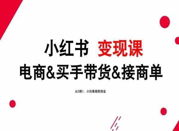 2024年最新小红书变现课，电商&买手带货&接商单，从0到1，小白高效轻创业-泰戈创艺资源库