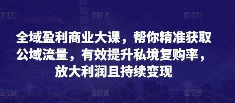 全域盈利商业大课,帮你精准获取公域流量,有效提升私境复购率,放大利润且持续变现-泰戈创艺资源库