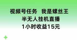 视频号任务，我是螺丝王， 半无人挂机1小时收益15元【揭秘】-泰戈创艺资源库