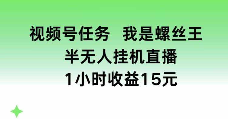 视频号任务，我是螺丝王， 半无人挂机1小时收益15元【揭秘】-泰戈创艺资源库