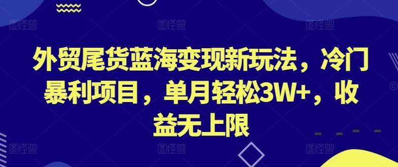 外贸尾货蓝海变现新玩法，冷门暴利项目，单月轻松3W+，收益无上限【揭秘】-泰戈创艺资源库