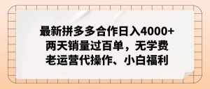 (11343期)最新拼多多合作日入4000+两天销量过百单,无学费、老运营代操作、小白福利-泰戈创艺资源库