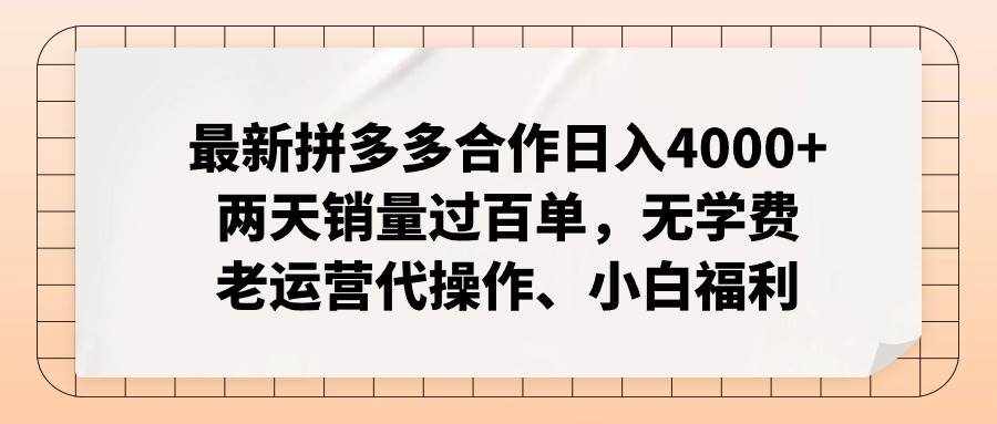 （11343期）最新拼多多合作日入4000+两天销量过百单，无学费、老运营代操作、小白福利-泰戈创艺资源库