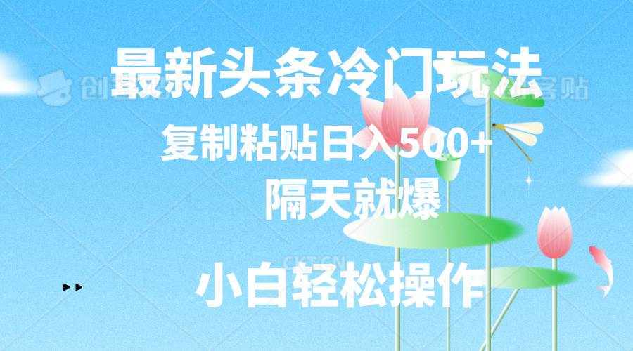 （11414期）最新头条冷门玩法，隔天就爆，复制粘贴日入500+-泰戈创艺资源库