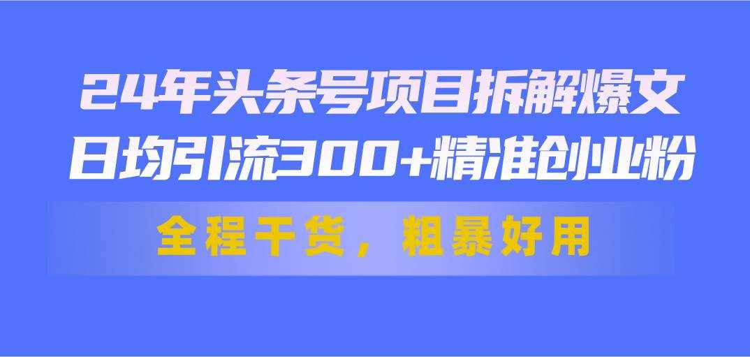 （11397期）24年头条号项目拆解爆文，日均引流300+精准创业粉，全程干货，粗暴好用-泰戈创艺资源库