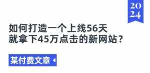 某付费文章《如何打造一个上线56天就拿下45万点击的新网站?》-泰戈创艺资源库