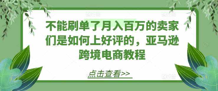 不能刷单了月入百万的卖家们是如何上好评的，亚马逊跨境电商教程-泰戈创艺资源库