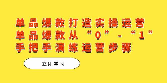 单品爆款打造实操运营，单品爆款从“0”-“1”手把手演练运营步骤-泰戈创艺资源库