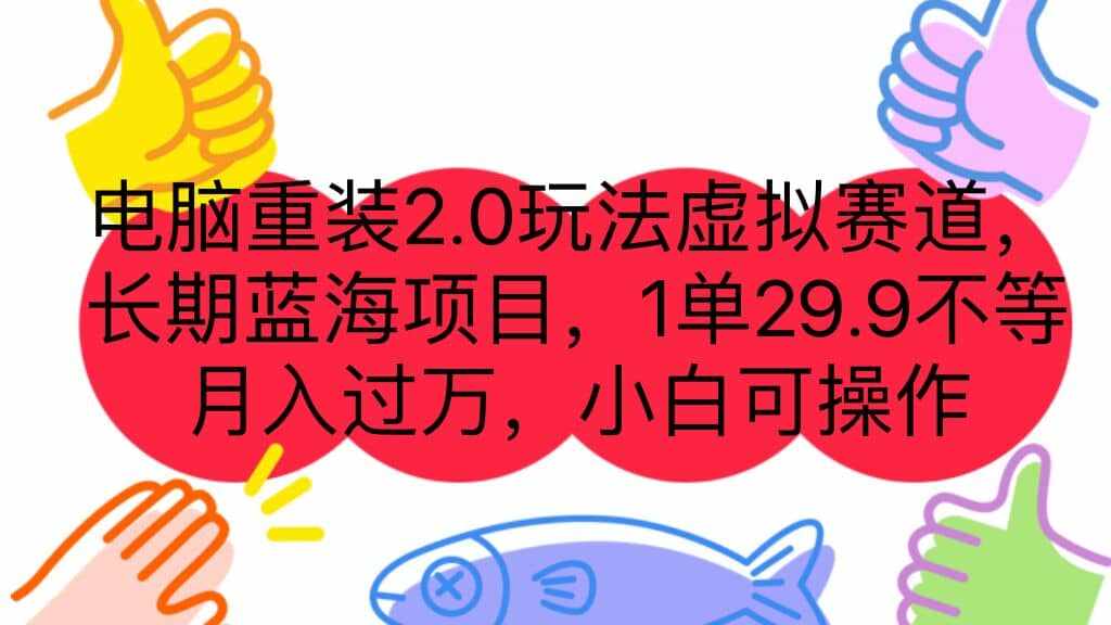 电脑重装2.0玩法虚拟赛道，长期蓝海项目 一单29.9不等 月入过万 小白可操作-泰戈创艺资源库