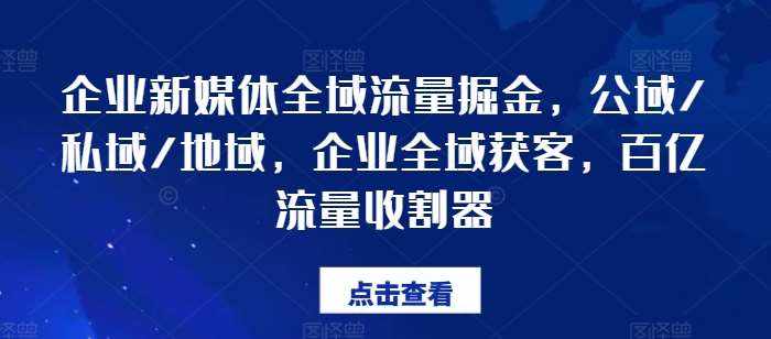 企业新媒体全域流量掘金，公域/私域/地域，企业全域获客，百亿流量收割器-泰戈创艺资源库