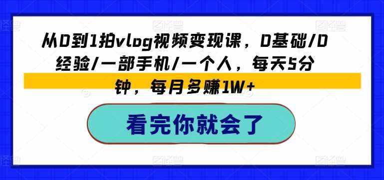 从0到1拍vlog视频变现课，0基础/0经验/一部手机/一个人，每天5分钟，每月多赚1W+-泰戈创艺资源库