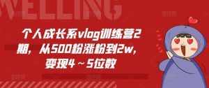个人成长系vlog训练营2期,从500粉涨粉到2w,变现4~5位数-泰戈创艺资源库