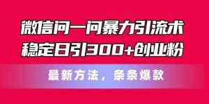 微信问一问暴力引流术，稳定日引300+创业粉，最新方法，条条爆款【揭秘】-泰戈创艺资源库
