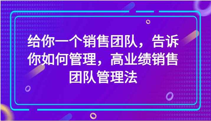 给你一个销售团队，告诉你如何管理，高业绩销售团队管理法（89节课）-泰戈创艺资源库
