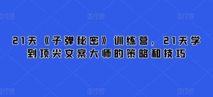 21天《子弹秘密》训练营，21天学到顶尖文案大师的策略和技巧-泰戈创艺资源库