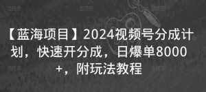 【蓝海项目】2024视频号分成计划，快速开分成，日爆单8000+，附玩法教程-泰戈创艺资源库