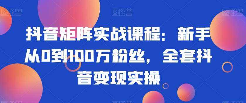 抖音矩阵实战课程：新手从0到100万粉丝，全套抖音变现实操-泰戈创艺资源库