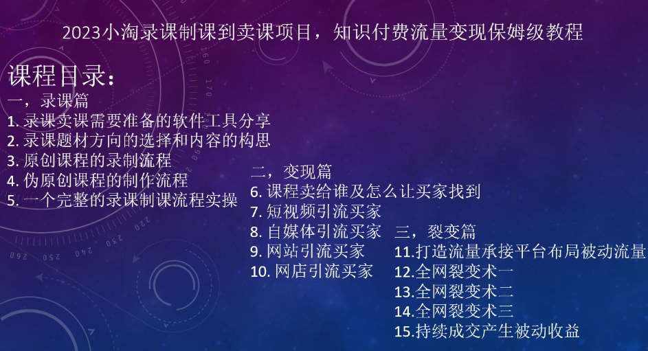 2023小淘录课制课到卖课项目，知识付费流量变现保姆级教程-泰戈创艺资源库