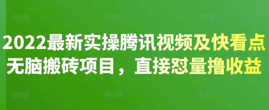 2022最新实操腾讯视频及快看点无脑搬砖项目，直接怼量撸收益-泰戈创艺资源库