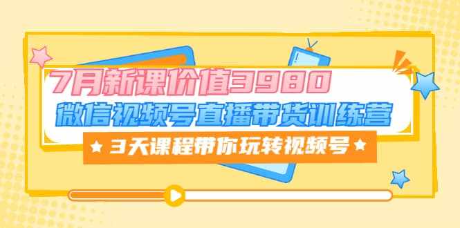微信视频号直播带货训练营，3天课程带你玩转视频号：7月新课价值3980-泰戈创艺资源库