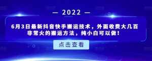6月3日最新抖音快手搬运技术，外面收费大几百非常火的搬运方法，纯小白可以做！-泰戈创艺资源库