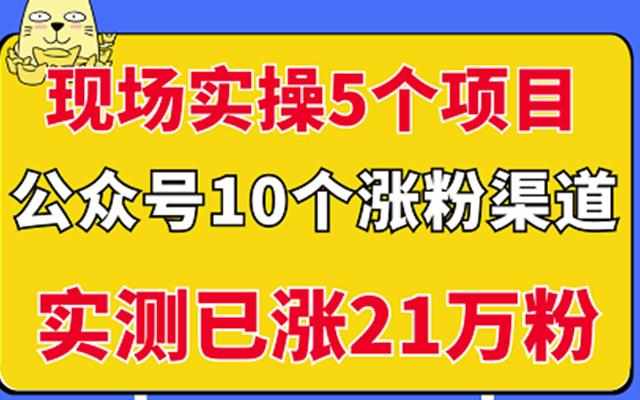 现场实操5个公众号项目，10个涨粉渠道，实测已涨21万粉！-泰戈创艺资源库