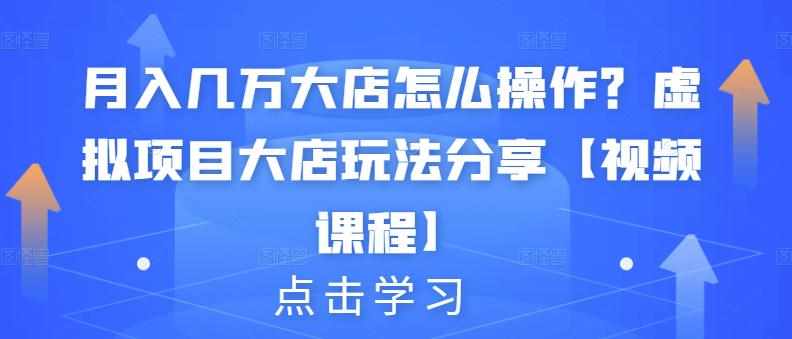 月入几万大店怎么操作？虚拟项目大店玩法分享【视频课程】-泰戈创艺资源库