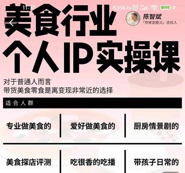 美食行业个人IP实操课，对于普通人而言，带货美食零食是离变现非常近的选择-泰戈创艺资源库