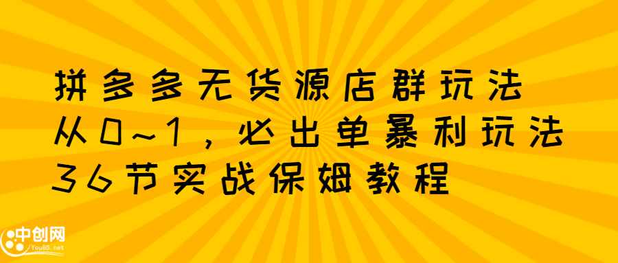 拼多多无货源店群玩法：从0~1，36节实战保姆教程，​极速起店必出单-泰戈创艺资源库