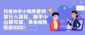 抖音快手小程序游戏发行人项目，新手小白都可做，单条视频收益9000+-泰戈创艺资源库