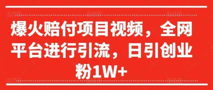 爆火赔付项目视频，全网平台进行引流，日引创业粉1W+【揭秘】-泰戈创艺资源库