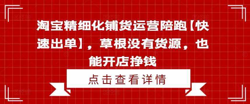 淘宝精细化铺货运营陪跑【快速出单】，草根没有货源，也能开店挣钱-泰戈创艺资源库