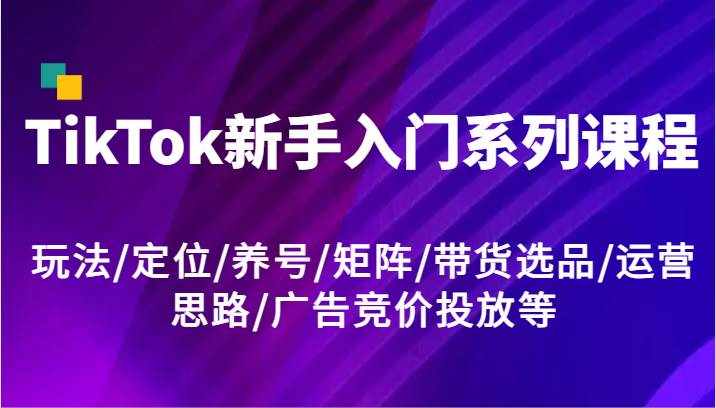 TikTok新手入门系列课程，玩法/定位/养号/矩阵/带货选品/运营思路/广告竞价投放等-泰戈创艺资源库