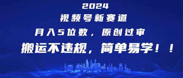 2024视频号新赛道，月入5位数+，原创过审，搬运不违规，简单易学【揭秘】-泰戈创艺资源库