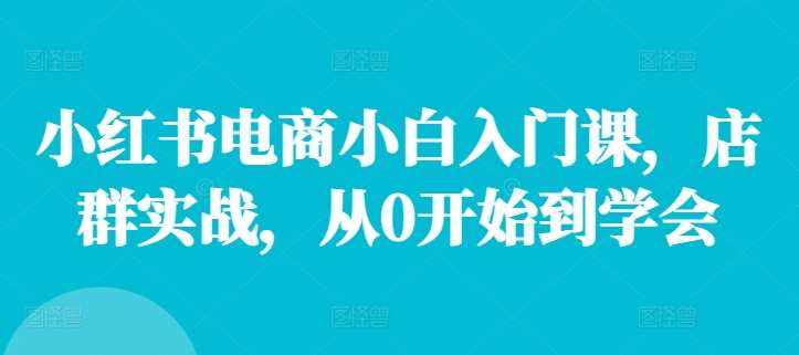 小红书电商小白入门课，店群实战，从0开始到学会-泰戈创艺资源库