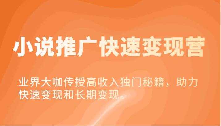 小说推广快速变现营-业界大咖传授高收入独门秘籍，助力快速变现和长期变现。-泰戈创艺资源库