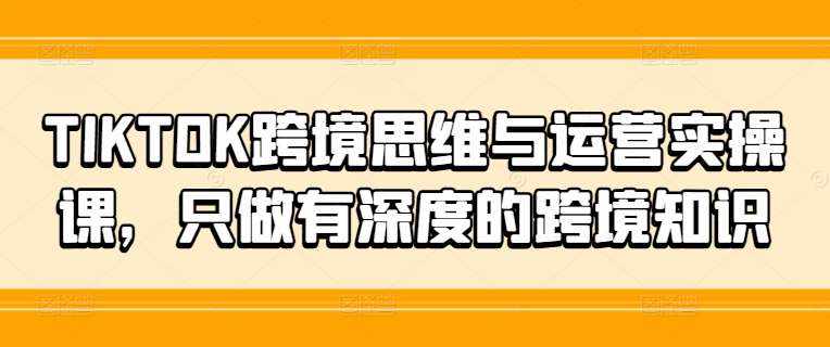 TIKTOK跨境思维与运营实操课，只做有深度的跨境知识-泰戈创艺资源库