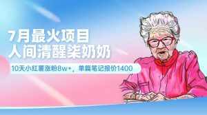 (11861期)7月最火项目,人间清醒柒奶奶,10天小红薯涨粉8w+,单篇笔记报价1400.-泰戈创艺资源库