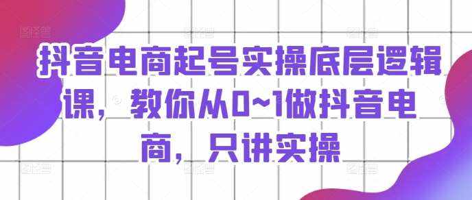 抖音电商起号实操底层逻辑课，教你从0~1做抖音电商，只讲实操-泰戈创艺资源库