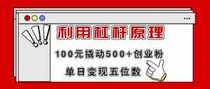 (11859期)利用杠杆100元撬动500+创业粉,单日变现5位数-泰戈创艺资源库