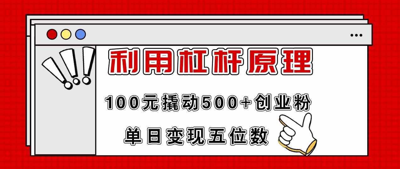 （11859期）利用杠杆100元撬动500+创业粉，单日变现5位数-泰戈创艺资源库