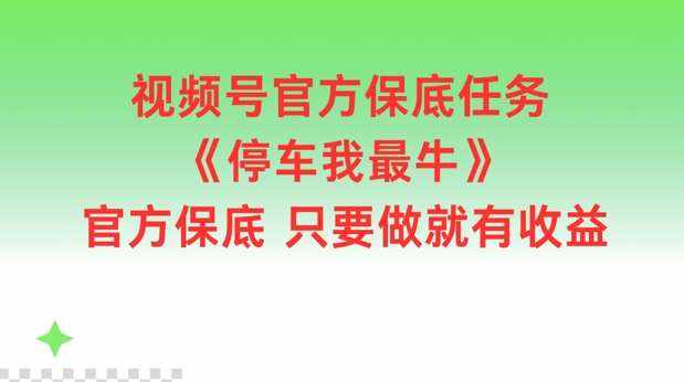 视频号官方保底任务，停车我最牛，官方保底只要做就有收益【揭秘】-泰戈创艺资源库