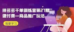 拼多多千单训练营第27期微付费—商品推广玩法-泰戈创艺资源库