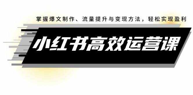 (12369期)小红书高效运营课:掌握爆文制作、流量提升与变现方法,轻松实现盈利-泰戈创艺资源库