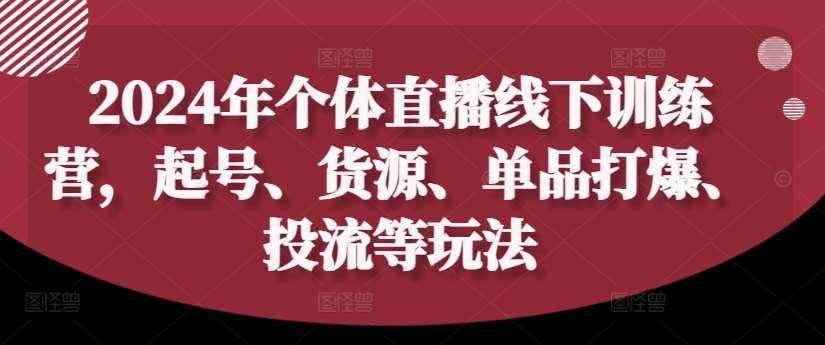 2024年个体直播训练营，起号、货源、单品打爆、投流等玩法-泰戈创艺资源库