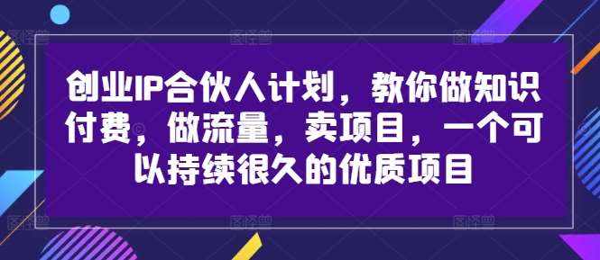创业IP合伙人计划，教你做知识付费，做流量，卖项目，一个可以持续很久的优质项目-泰戈创艺资源库