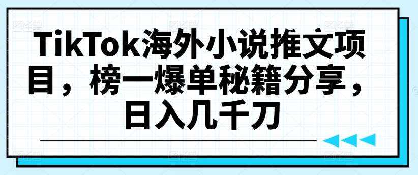 TikTok海外小说推文项目，榜一爆单秘籍分享，日入几千刀-泰戈创艺资源库